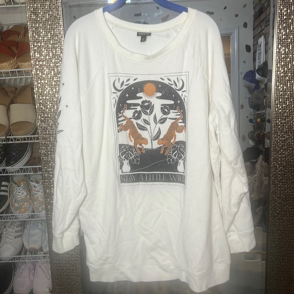 White tunic length sweatshirt